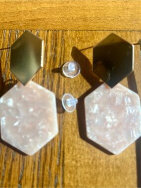 Gold and Blush Hexagon Drop Earrings - Women Jewelry